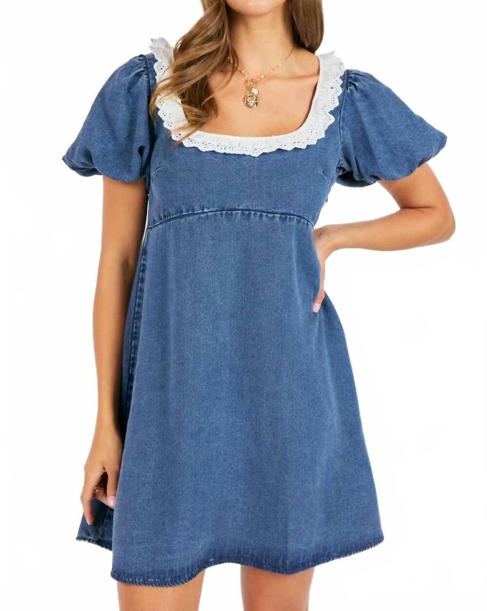 NEW SADIE & SAGE it's pouring mini dress in dark chambray/white
